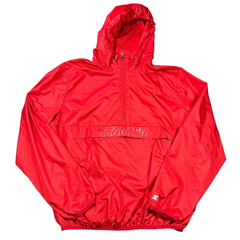 Starter Storm‎ Star Jacket Mens L Red Anorak Pullover Hooded Windbreaker Coat